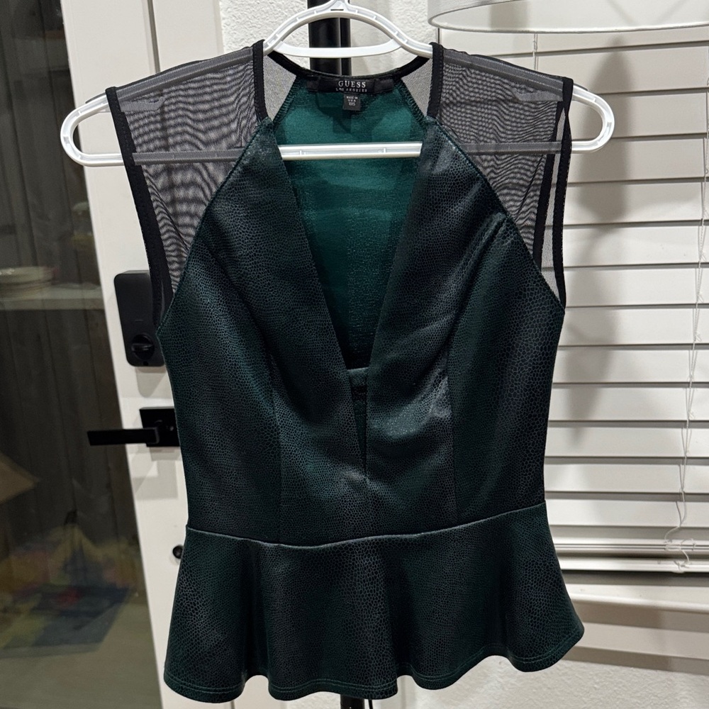 Guess Dark Green Mesh Panel Blouse